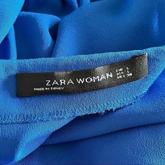 Zara Woman Royal Blue Boat Neck 3/4 Sleeve High Low Tunic Top Size L - Picture 10 of 13